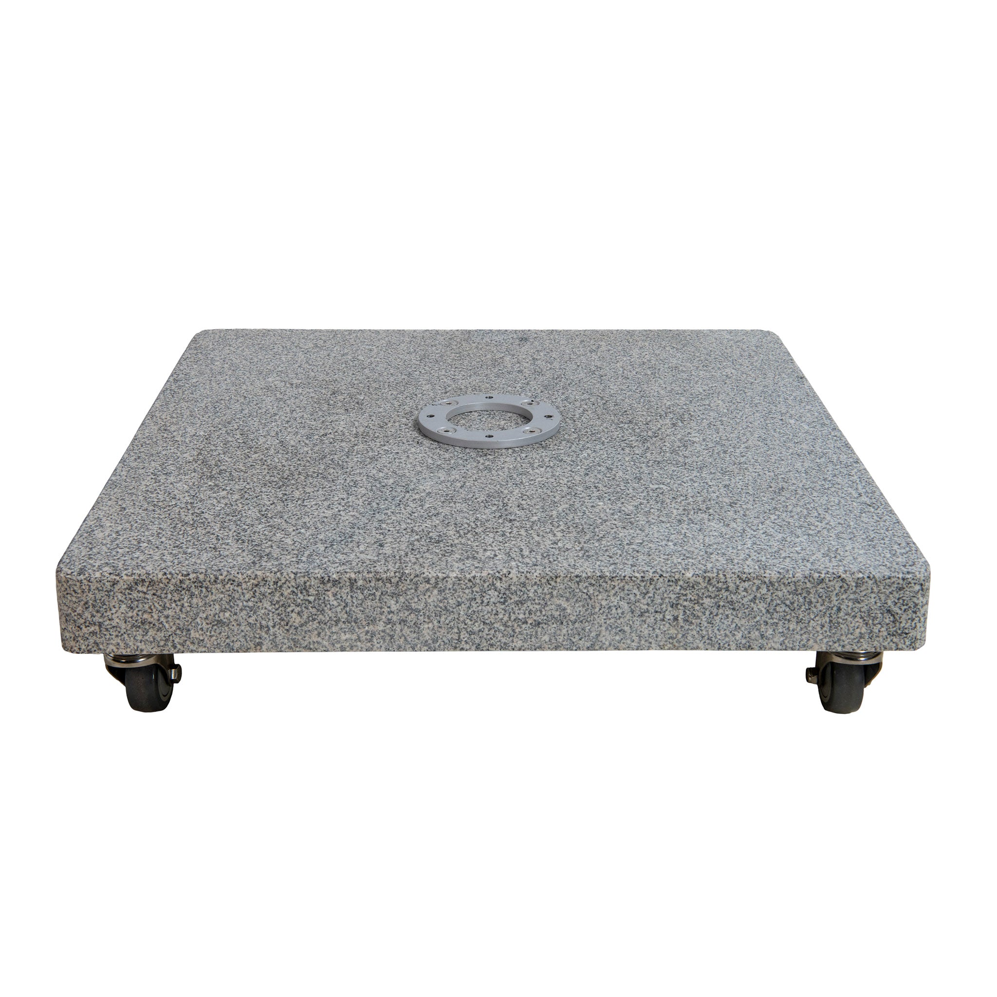Granite stone umbrella base on wheels on white background used for cantilever umbrellas