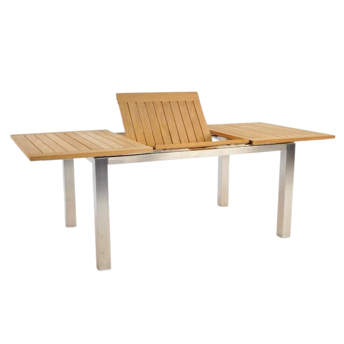 Design Warehouse - Stainless Steel and Teak Extension Outdoor Dining Table 42222486552875- cc