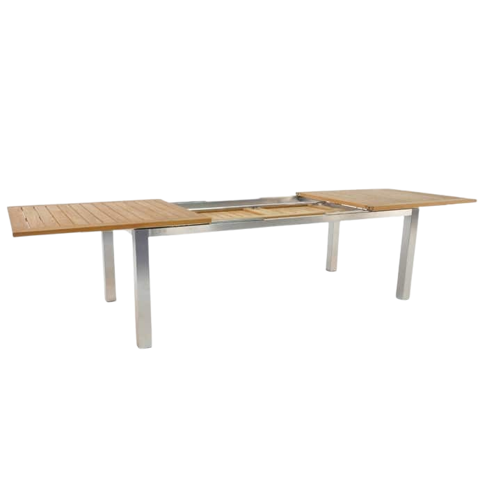 Design Warehouse - Stainless Steel and Teak Extension Outdoor Dining Table 42222495400235- cc