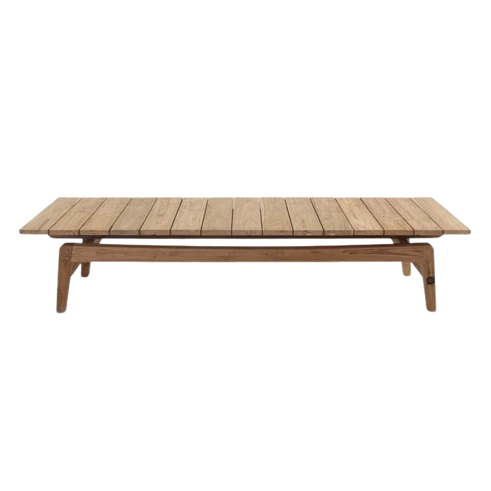 Copenhague Reclaimed Teak Coffee Table  with rectangular top. Front view.