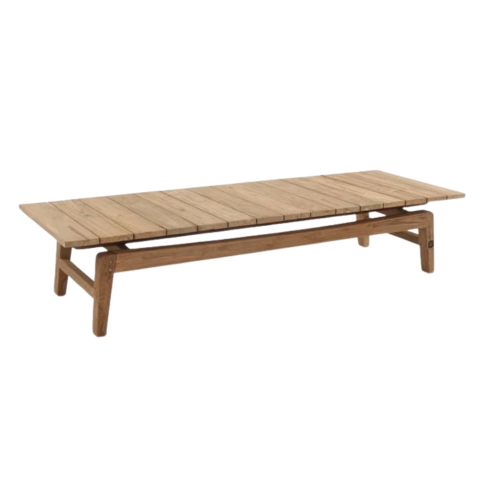 Copenhague Reclaimed Teak Coffee Table  with rectangular top. Front angle view.