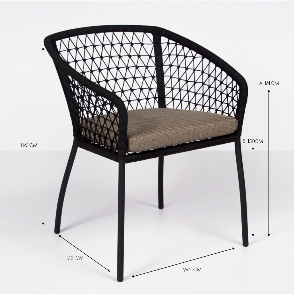 Design Warehouse - 127338 - Lola Outdoor Rope Dining Arm Chair (Black)  - Black