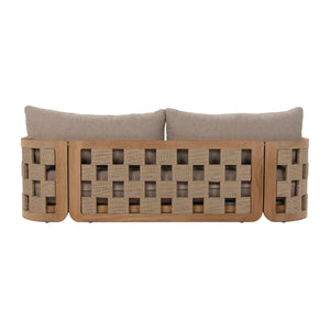 Rear view of Adriana Sofa featuring geometric rope and teak grid detail