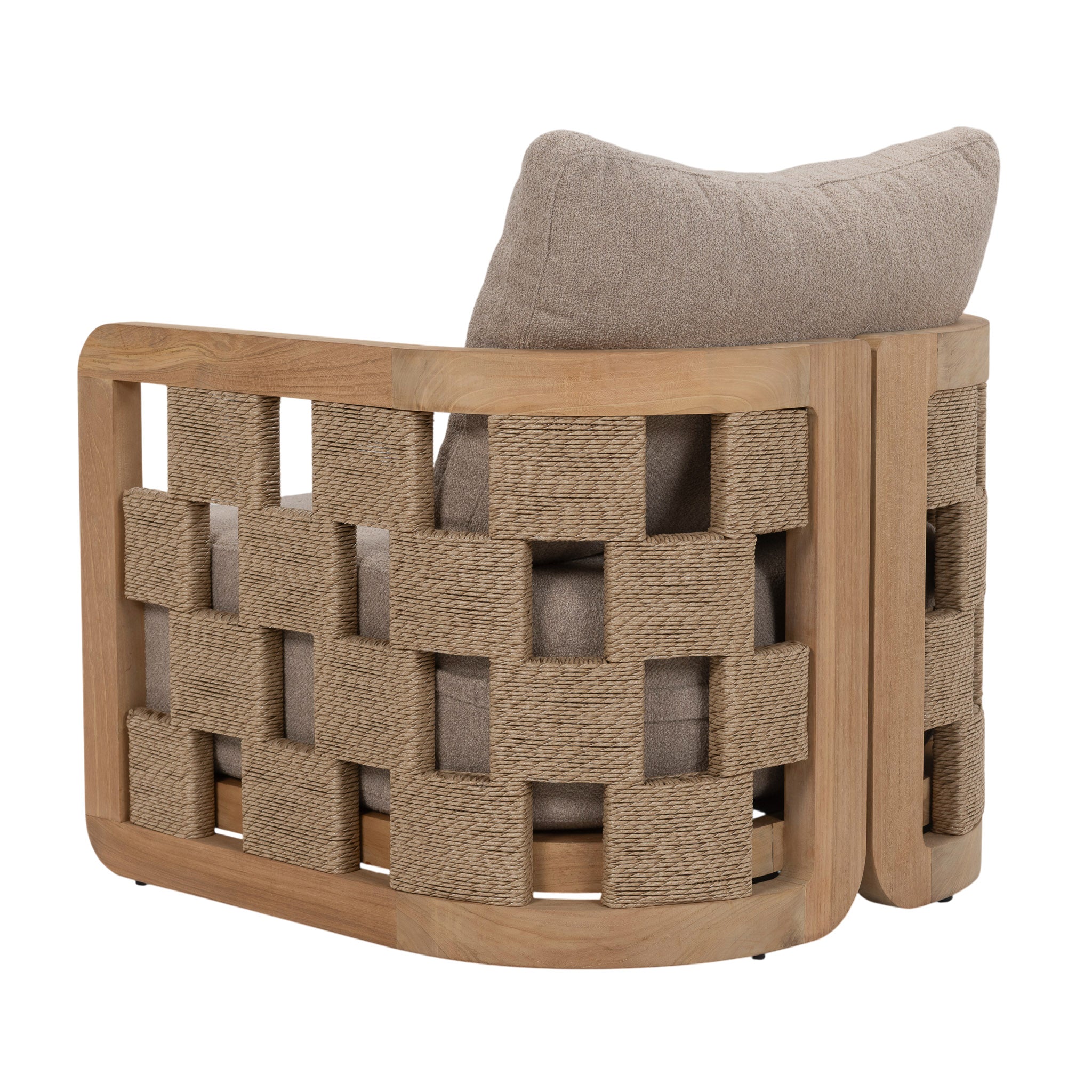 Back angle of Adriana Lounge Chair with grid-pattern rope wrap