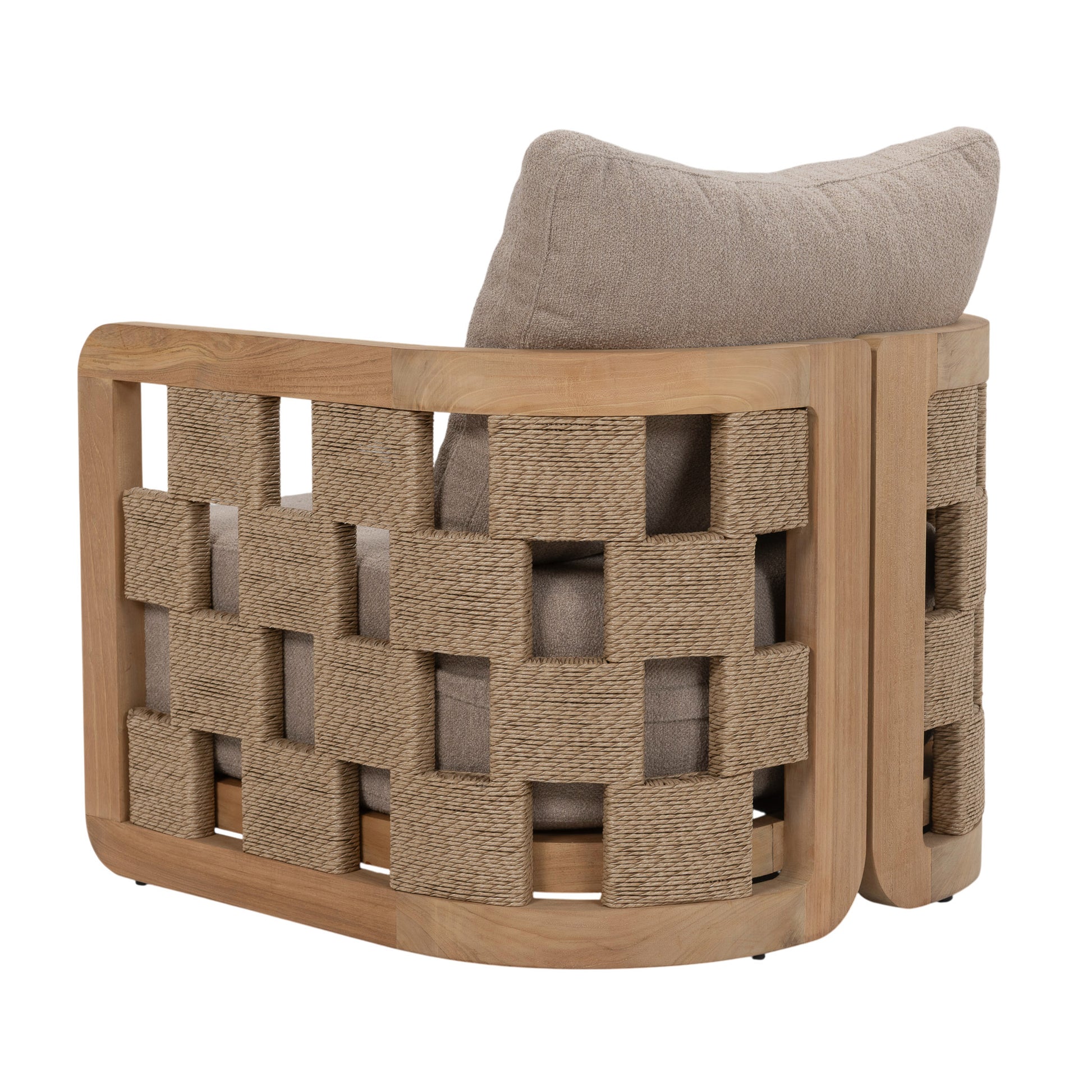 Back angle of Adriana Lounge Chair with grid-pattern rope wrap