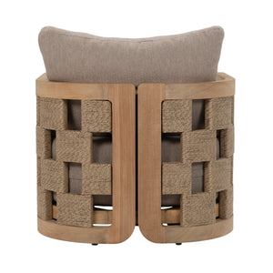 Rear view of Adriana Lounge Chair showing sculptural teak frame