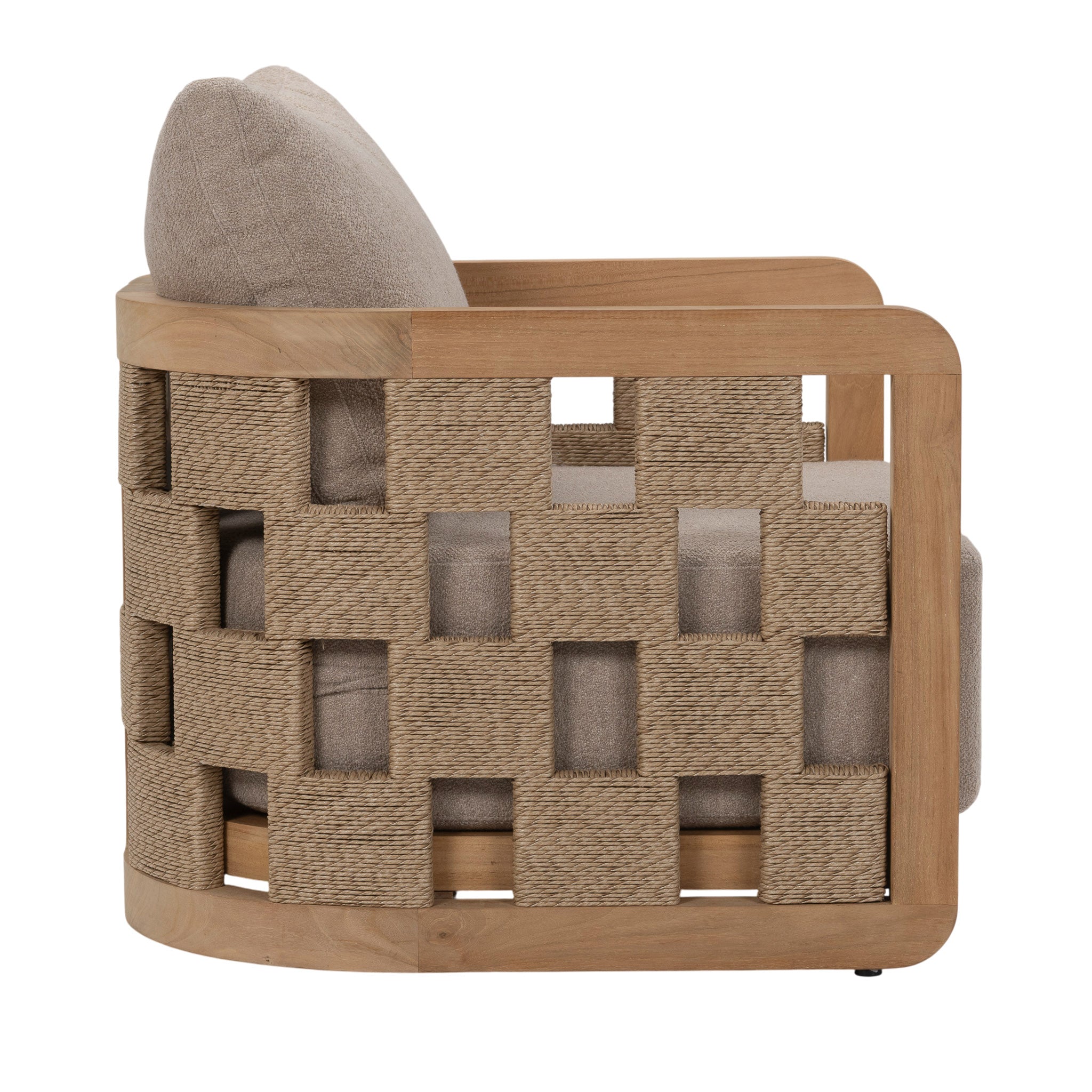 Side profile showing open-weave rope detail on Adriana Lounge Chair