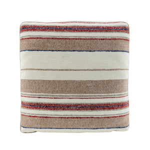 Blush Earth square scatter cushion featuring textured beige and ivory woven fabric with decorative red and blue stripes.