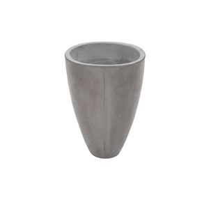 Small sized Brooklyn oval concrete planter. Grey coloured. Front angle view.