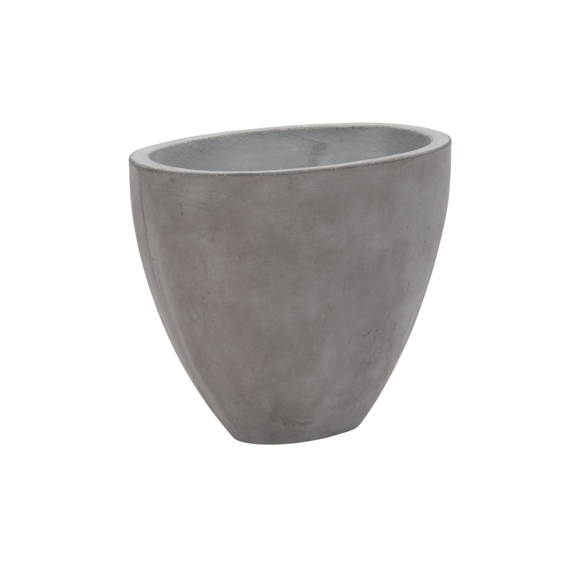 Brooklyn oval concrete planter. Grey coloured. Front angle view.