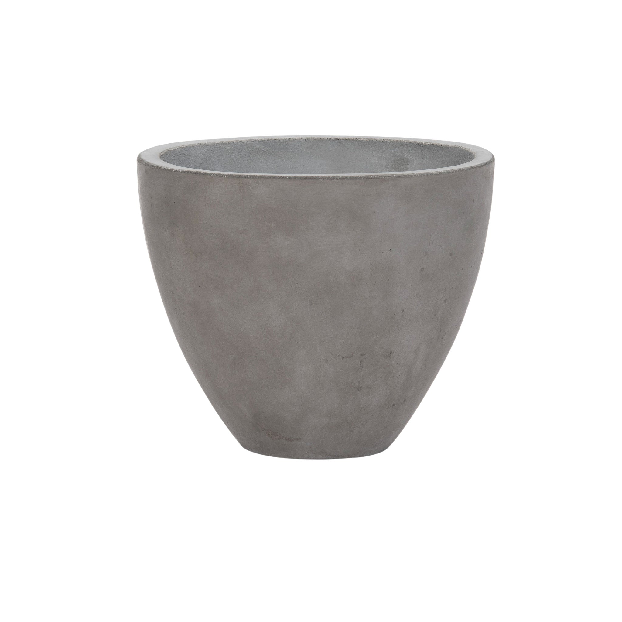 Brooklyn oval concrete planter. Grey coloured. Front view.