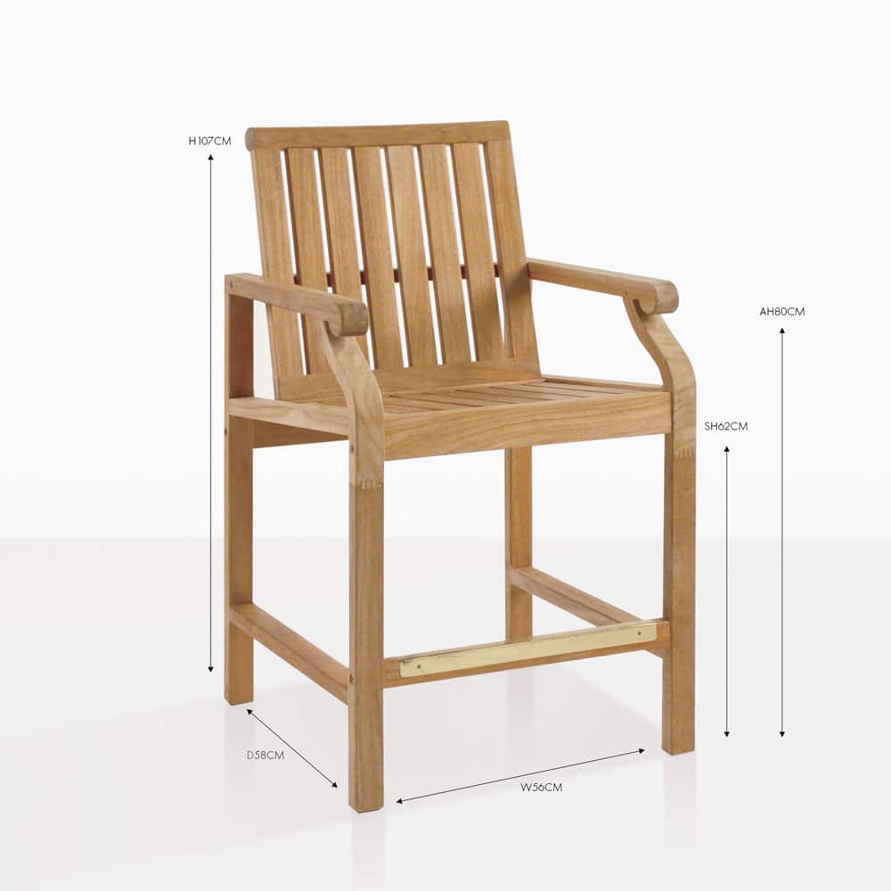 Capri Teak Arm Bar Stool Design Warehouse NZ