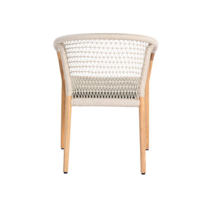 Catalina outdoor teak and rope dining armchair. Rear view.