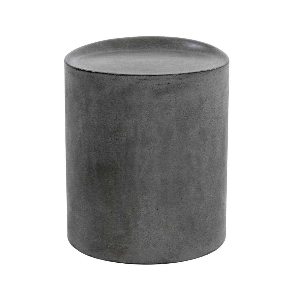 A dark gray concrete cylindrical side table or stool with a smooth, matte textured finish, shown against a plain white background.