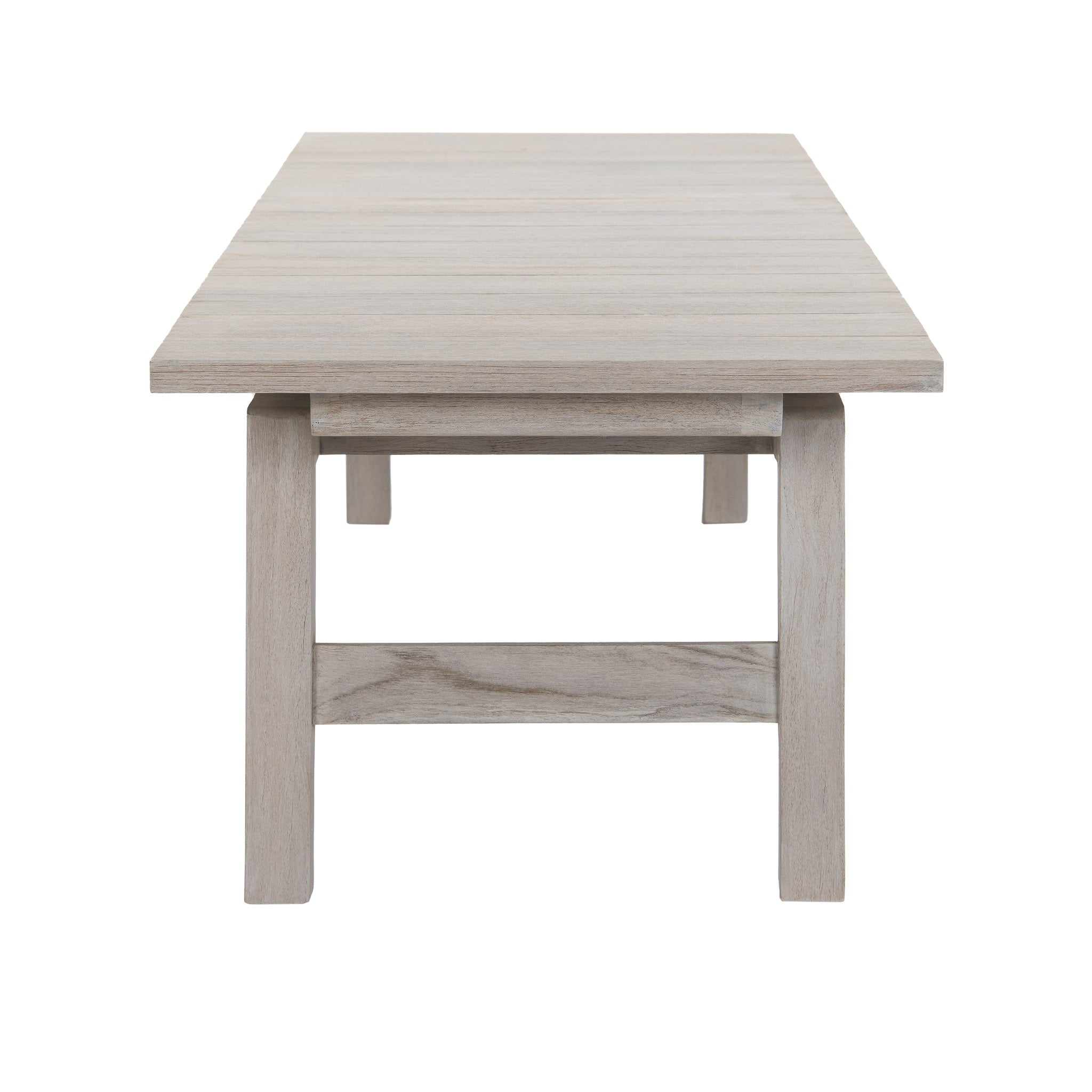 End view of Copenhague reclaimed teak coffee table.