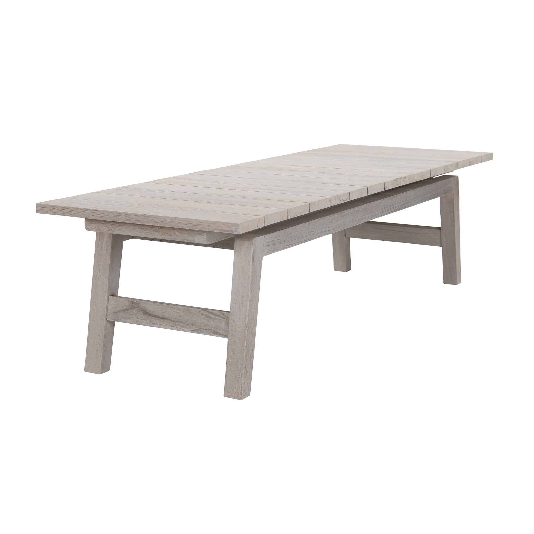 Front angle view of Copenhague reclaimed teak coffee table.