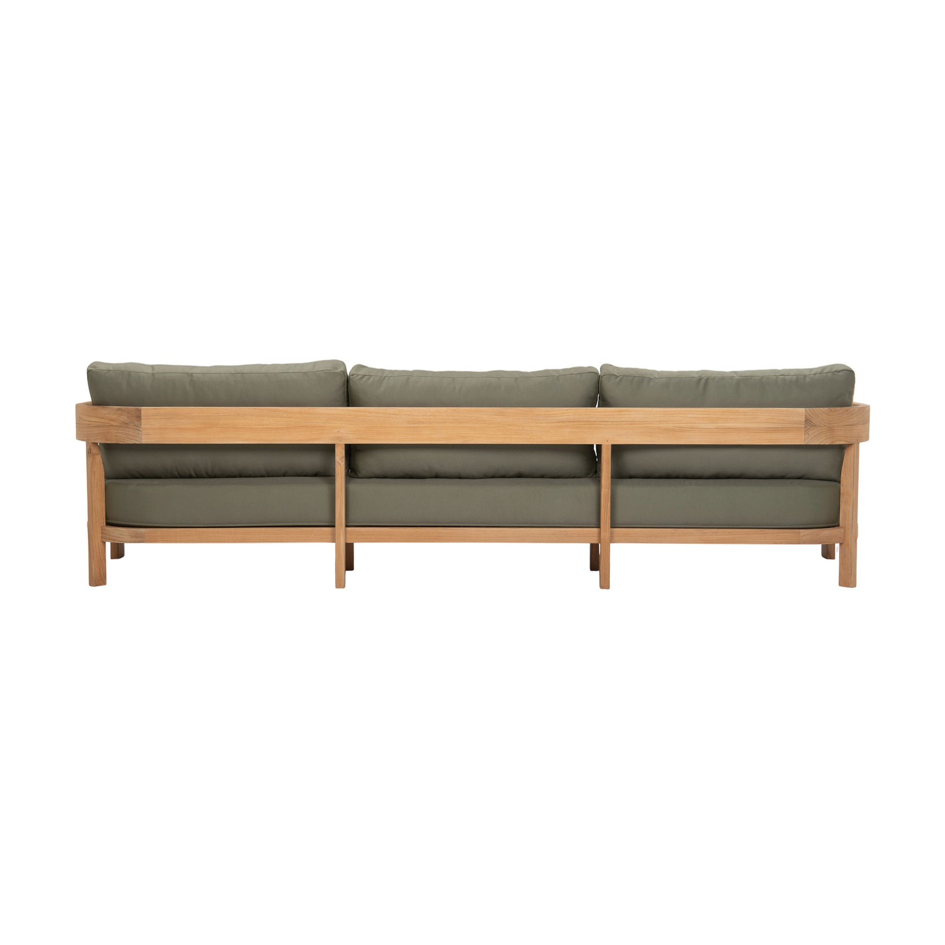 Cove teak outdoor 3-seater sofa. Rear view.
