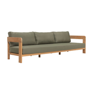 Cove teak outdoor 3-seater sofa. Front angle view.
