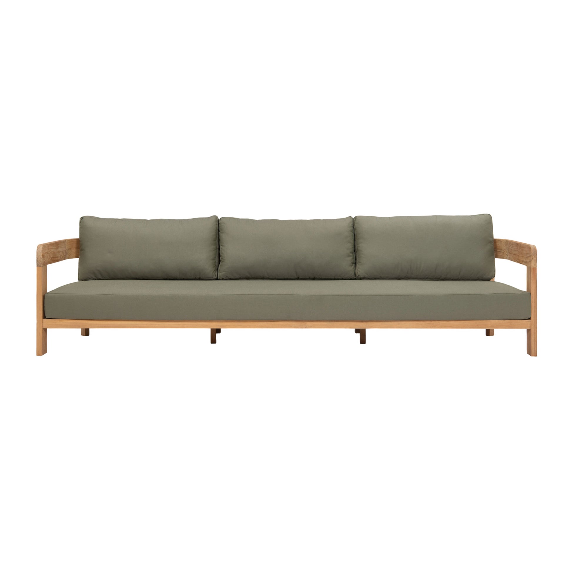 Cove teak outdoor 3-seater sofa. Front view.