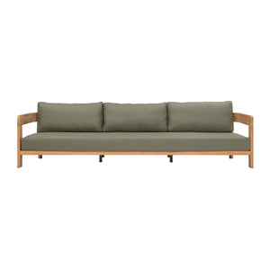 Cove teak outdoor 3-seater sofa. Front view.