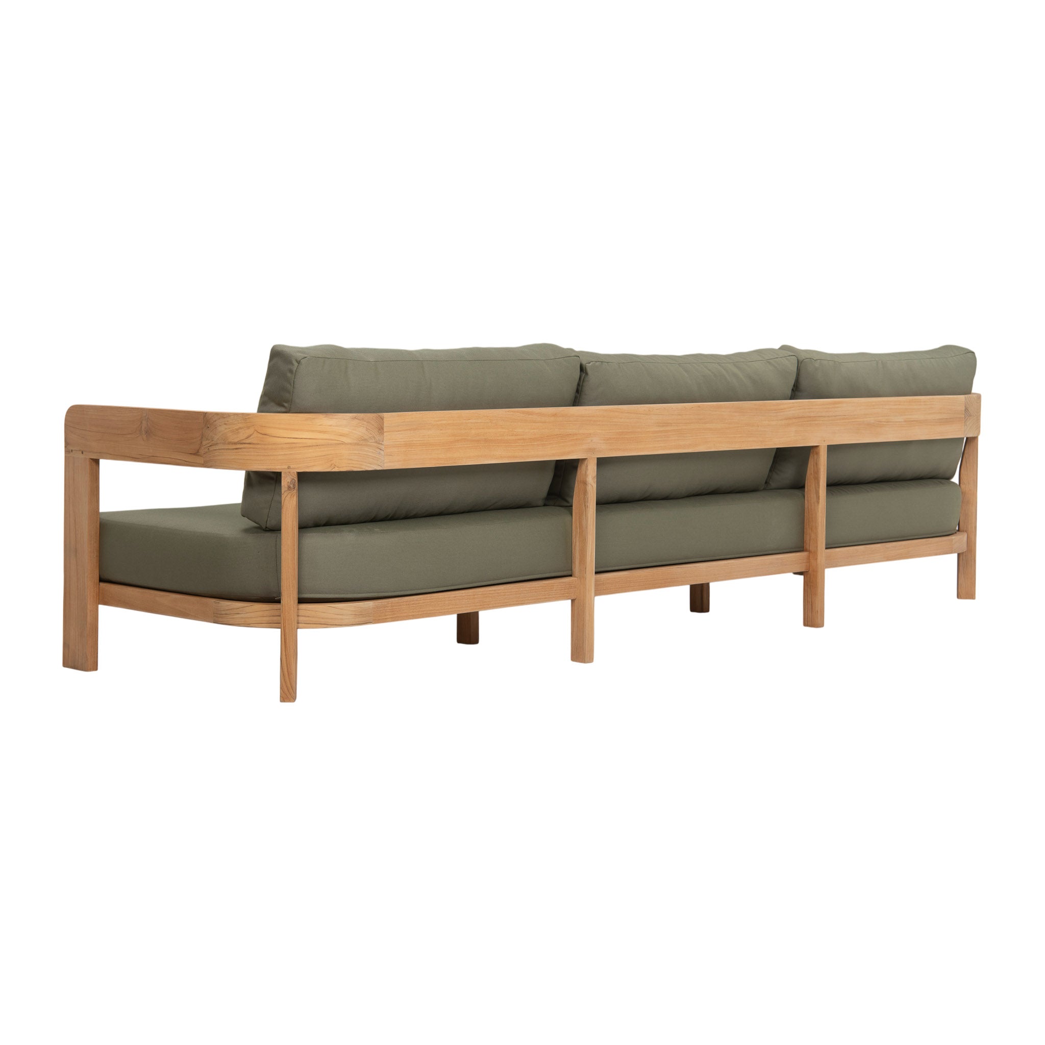 Cove teak outdoor 3-seater sofa. Rear angle view.