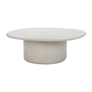 Minimalist concrete coffee table in Linen finish with wide oval top and sturdy cylindrical base