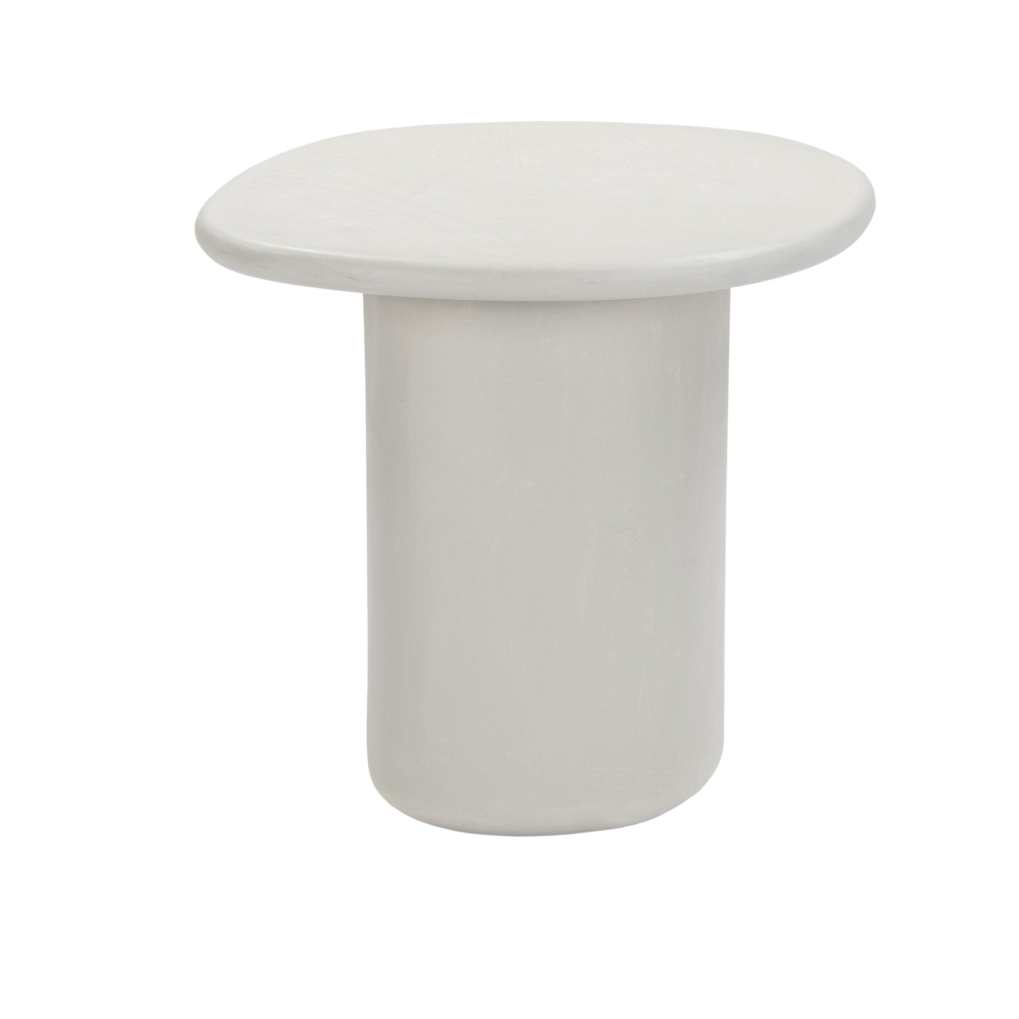 Outdoor concrete side table in soft off-white Linen finish with rounded top and pedestal design 129039