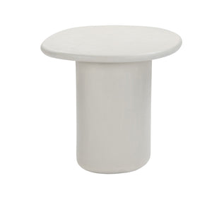 Outdoor concrete side table in soft off-white Linen finish with rounded top and pedestal design 129039