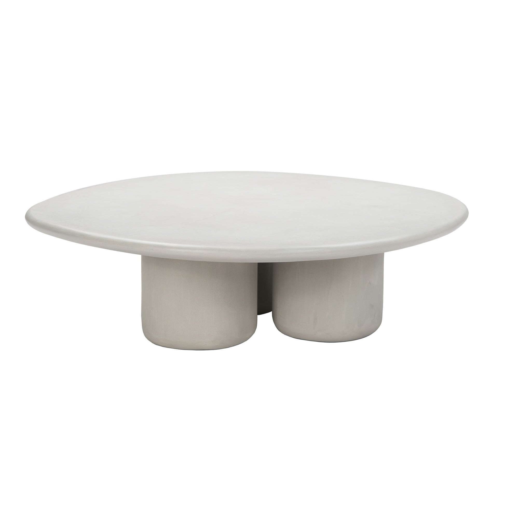 Back view of Linen finish table showing three cylindrical legs