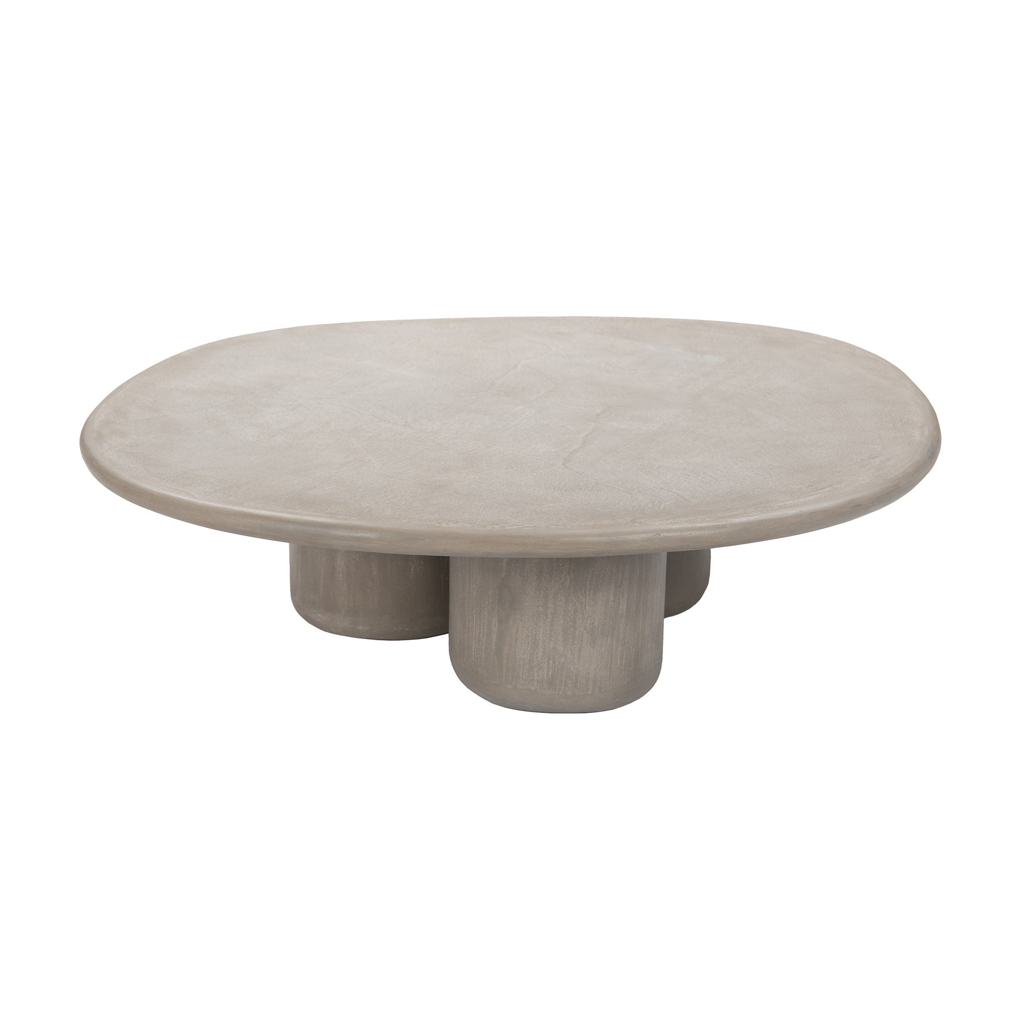 Back angle showing three rounded legs of the Wasabi finish concrete table