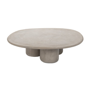 Back angle showing three rounded legs of the Wasabi finish concrete table