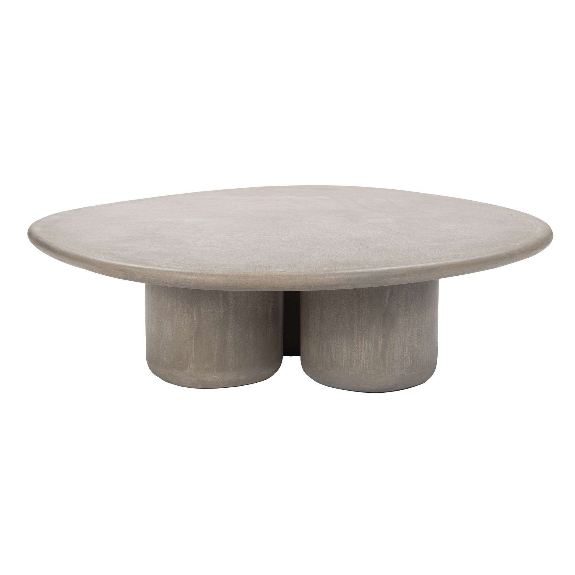 Side angle of Wasabi grey coffee table with oval top and cylindrical legs