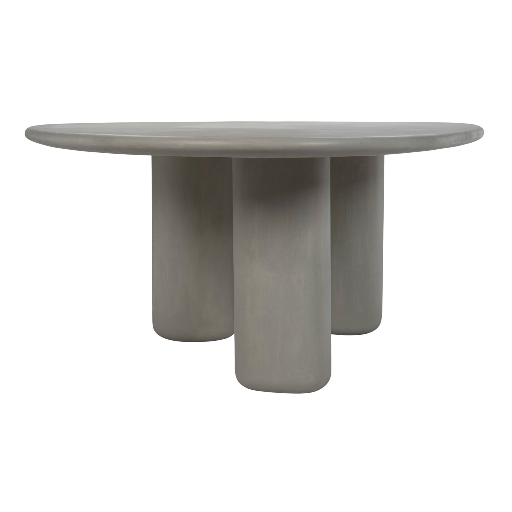 End view of three legs supporting the Curver outdoor concrete dining table with a white background