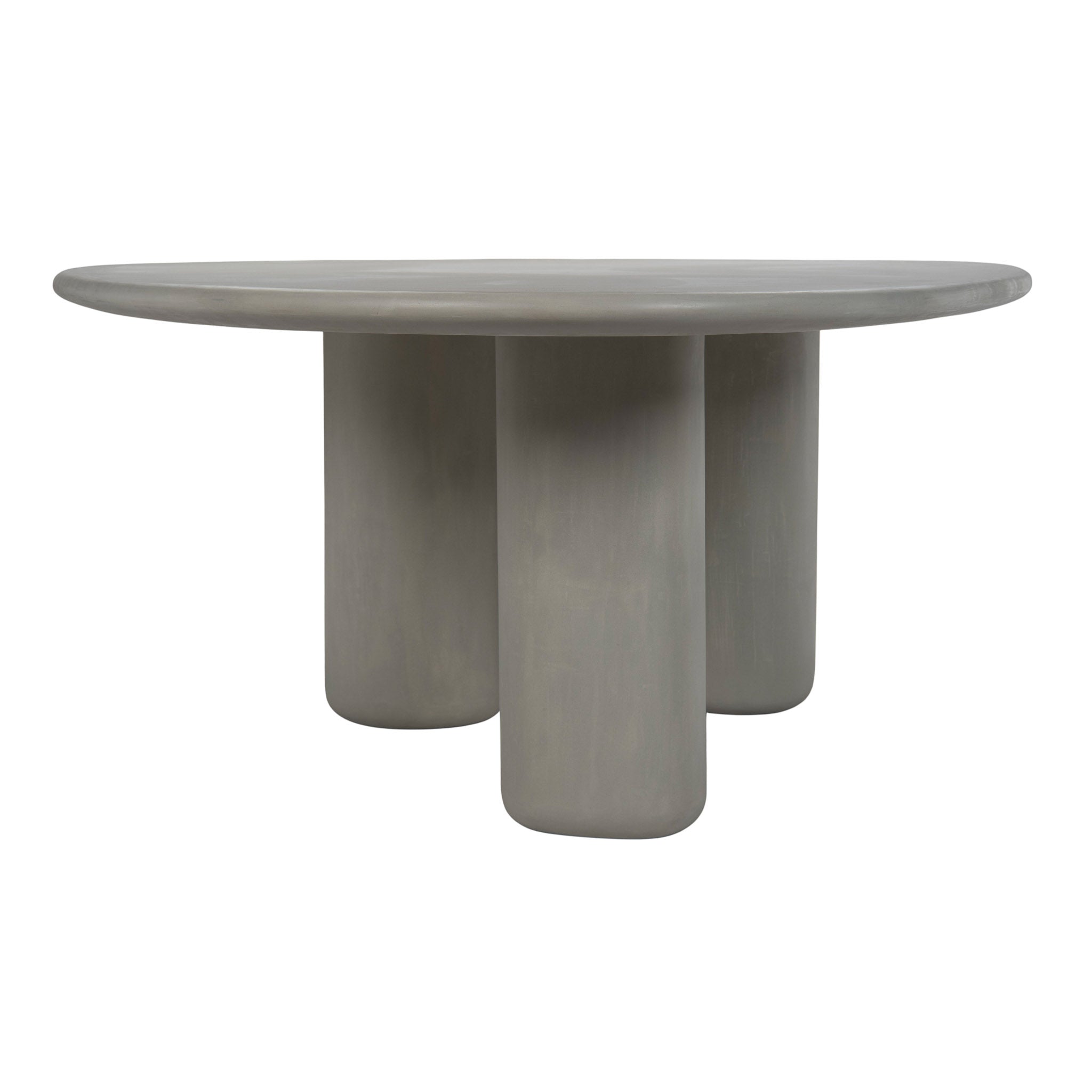 End view of three legs supporting the Curver outdoor concrete dining table with a white background