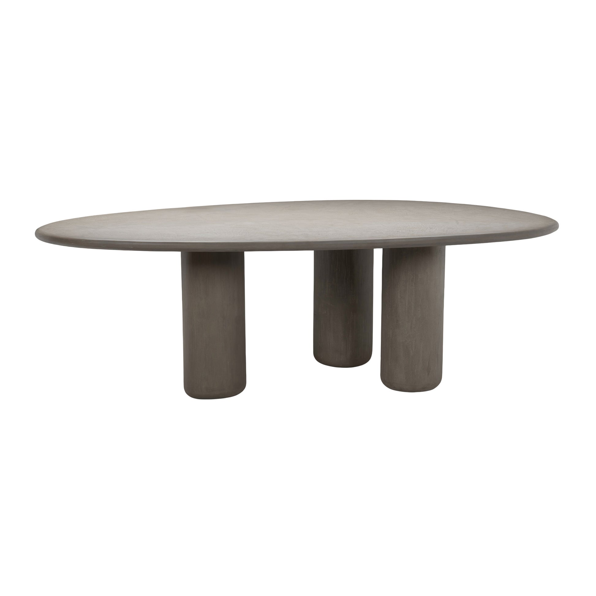 Round coffee table with three cylindrical legs on a white background