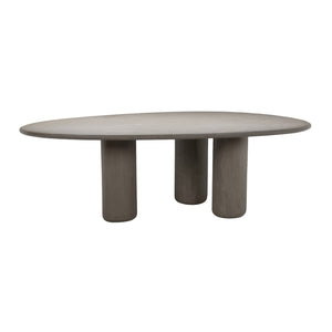 Round coffee table with three cylindrical legs on a white background