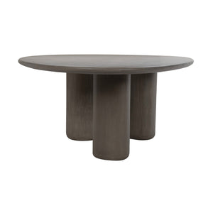 Side view of Curve outdoor triad dining table made of concrete in shade of dark grey
