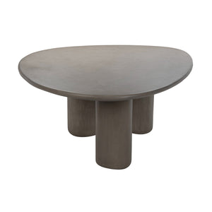 Elliptical dining table top on Curve Outdoor concrete triad (three legged) dining table in grey colour