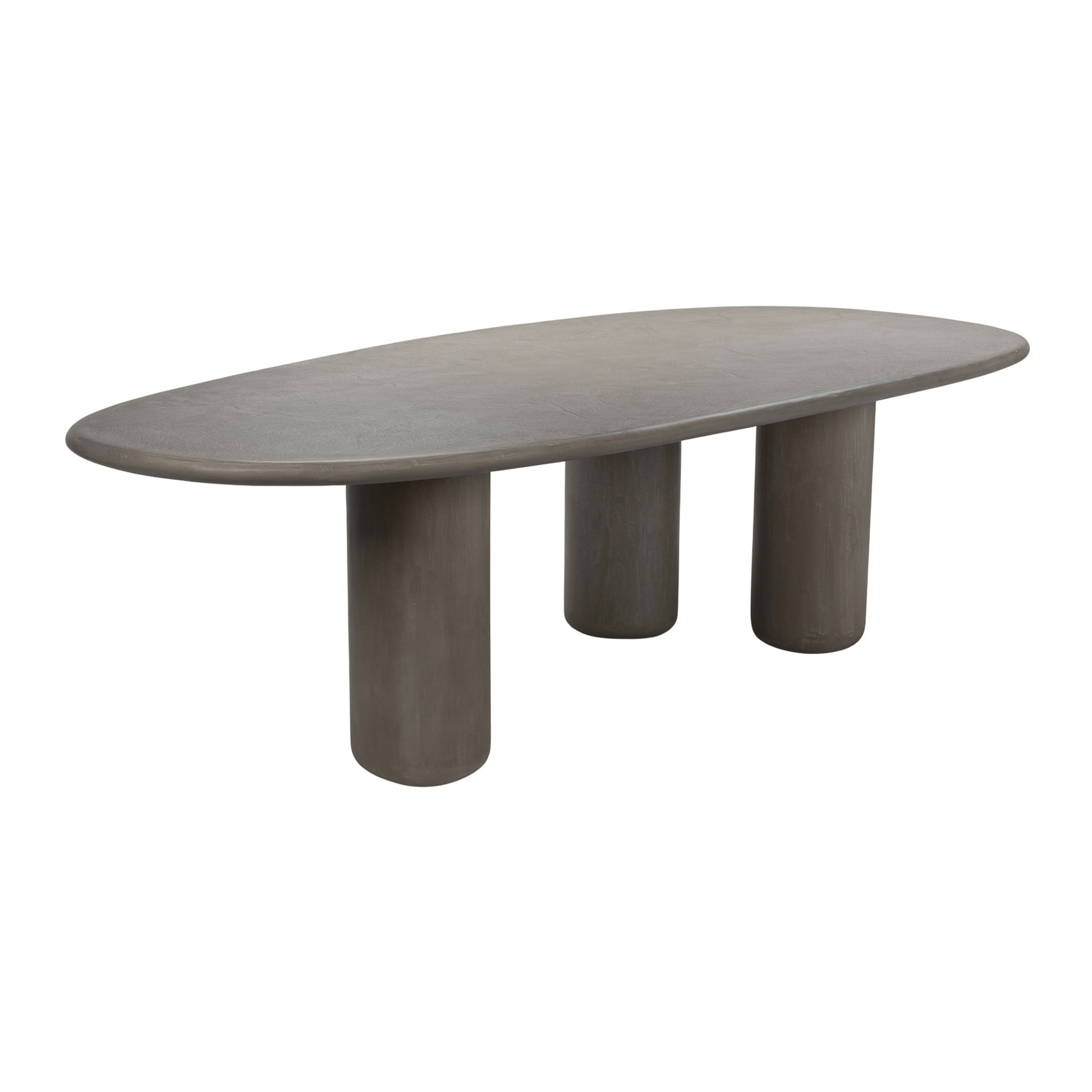 Top-down view of Wasabi concrete dining table with curved form