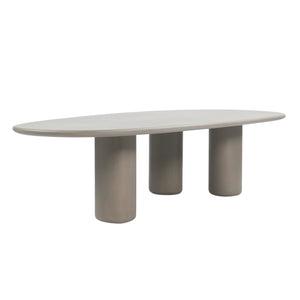 Curve Triad 280 cm low outdoor dining table in Wasabi varnished concrete with rounded tabletop and three cylindrical legs