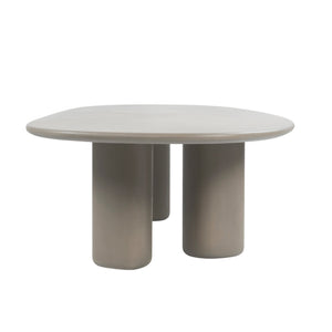 End view of Triad 280 cm concrete low dining table in Wasabi showing curved tabletop and cylindrical supports