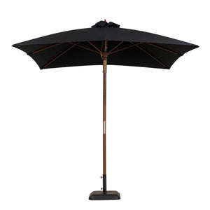 Dixon Sauleda Masacril square market umbrella with light canopy and hardwood pole. Black canopy.