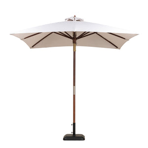 Dixon Sauleda Masacril square market umbrella with light canopy and hardwood pole. Whitewash canopy.