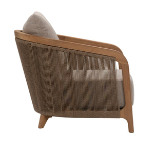 Side profile of Fiorella Lounge Chair with curved arm and woven panel