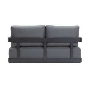 Franco aluminium 2-seater sofa with deep seating cushions. Rear view.