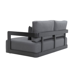 Franco aluminium 2-seater sofa in black with deep seating cushions. Rear angle view.