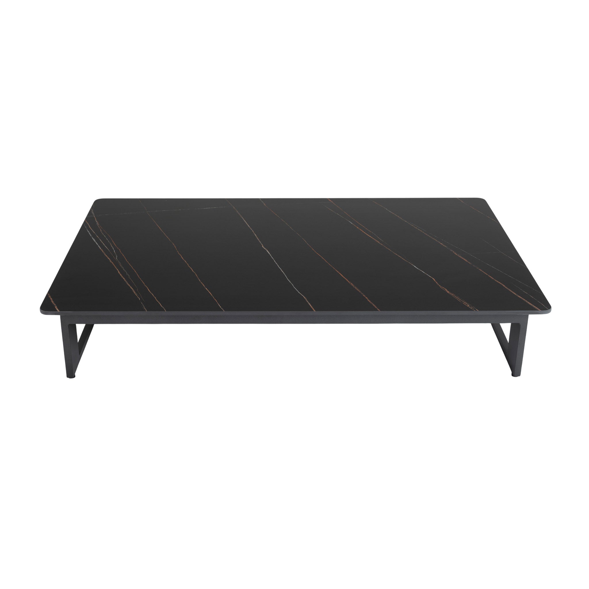Low profile Franco aluminium coffee table. Top down view.