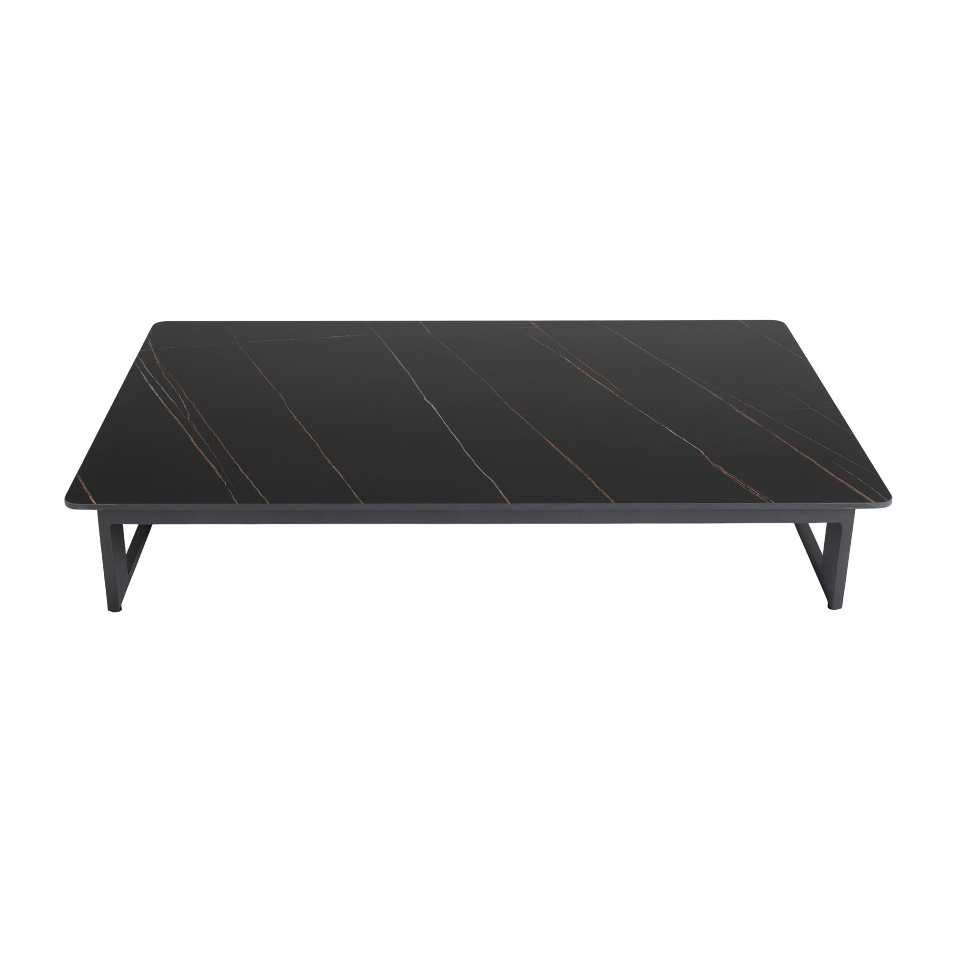 Low profile Franco aluminium coffee table. Top down view.