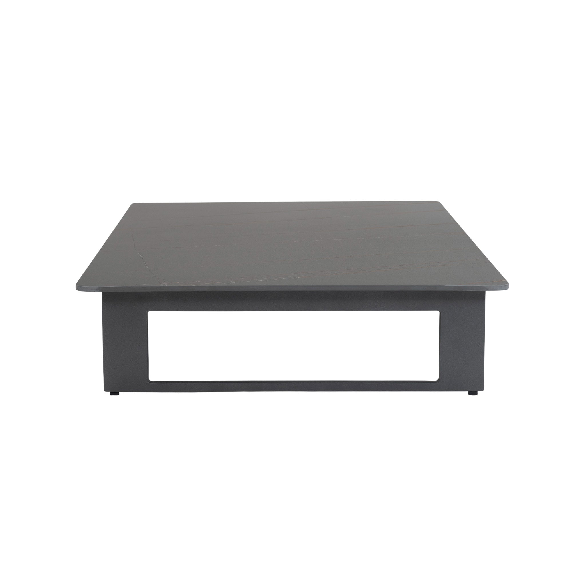 Low profile Franco aluminium coffee table. Side view.