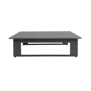 Low profile Franco aluminium coffee table. Straight side view.